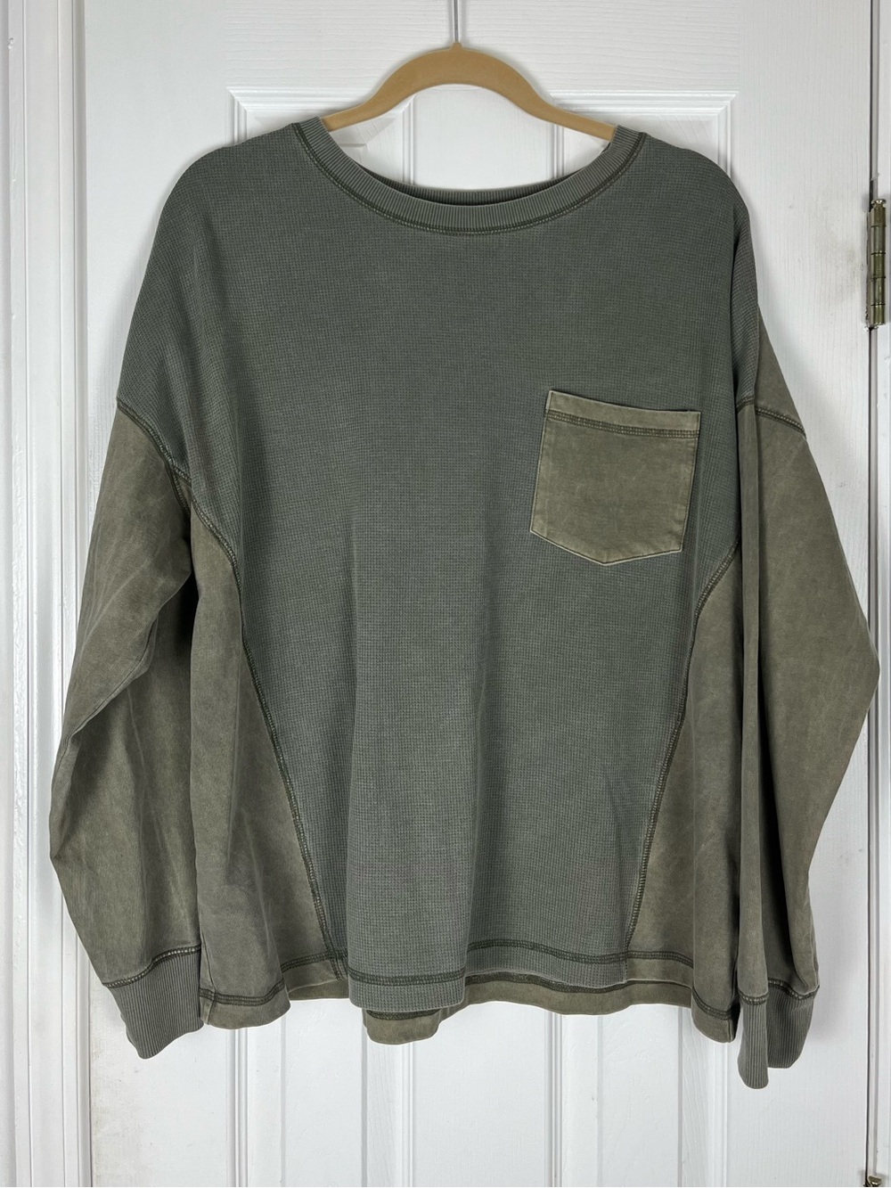 Wild Fable Olive Green Waffle Knit Thermal Boxy Fit Shirt Sz L